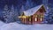 Rural house with Christmas decorations at night 3D
