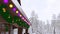 Rural house decorated by christmas lights close-up