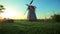 Rural house on village landscape. Panoramic view of country house and windmill