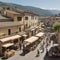 a rural Italian countryside town a small market scene with people browsing the stalls.