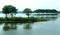 A rural lake landcape with reflection trees.