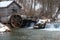 Rural landscape with abandoned watermill in forest