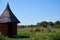 Rural landscape against blue sky on hot summer day