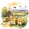 Rural landscape with apiary and bees