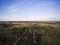 Rural landscape, arable fields and meadows seen from the air, photos from the drone