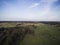Rural landscape, arable fields and meadows seen from the air, photos from the drone