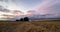 Rural landscape with distant showers in the evening light