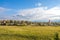 Rural landscape, field, houses and Church into the distance, Suzdal