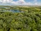 Rural landscape with forest and ponds in Russia, top view