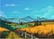 Rural landscape in graphical style, Hand drawn and converted to vector Illustration.