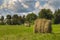 Rural landscape and large haystack