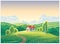 Rural landscape with a lonely house in cartoon