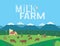 Rural landscape with milk farm lettering flat color vector