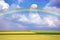 Rural landscape with rainbow