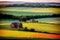 Rural landscape with rolling hills and fields