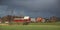 Rural landscape in Scania, Sweden with farm houses