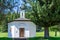 Rural Mountain Chapel in Summer. Fassa Valley, Trentino Alto Adige, Italy.