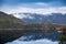 Rural Norwegian landscape with still lake water