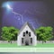 Rural parish church building with thunderstorm
