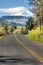 Rural road, apple orchards, Mt. Hood