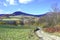 Rural road and autumn mountains landscape, Low Beskids Beskid Niski, Cigielka, Slovakia