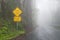 Rural road at fog. Dangerous driving conditions metaphor