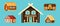 rural russian houses. village wooden houses. Vector architectural construction in cartoon style
