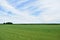 Rural rustic landscape field of green lush grass sky clouds