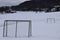 rural soccer field in snow