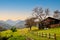 Rural southern California landscape with fenced wooden hut.