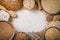 Rural still-life, top view - the peeled groats of buckwheat Fagopyrum esculentum and products made from it