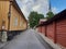 Rural street with quaint wooden buildings