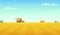 Rural summer landscape with Combine harvester agriculture machine harvesting golden ripe wheat field