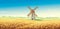 Rural summer landscape with windmill
