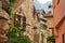 Rural Swiss mountain village street in Southern Switzerland, Canton of Ticino near Bellinzona