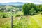 Rural view on green hills and meadow in Kaczawskie mountain during spring, Poland