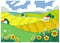 Rural view landscape crop harvest yellow food place sowing, countryside area with kitchen garden cartoon vector