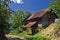 Rural village with wooden cottages