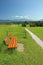 Rural walkway and bench, pictorial bavarian landscape