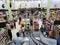 Rush time in busy supermarket