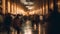 Rushing commuters blur through modern subway station at nightfall generated by AI