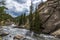 Rushing stream river water through Eleven Mile Canyon Colorado