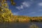 Russell Pond in New Hampshire with deep blue sky, autumn.