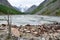 Russia, Altai Republic. The disappeared lake Maashey in rainy day