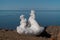 Russia. April 11, 2021. Unusual snow figures from a melted ice floe.