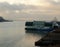 Russia - Arkhangelsk - Northern Dvina river - tug boat near floating landing stage