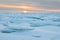 Russia, Baikal lake, ice hummocks at sunrise