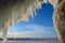 Russia, Baikal lake. Maloe Sea. Ice icicles on Olkhon island near Uzury village