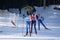 Russia Berezniki March 11, 2018: top three skiers in a parallel city tournament in the week before the Olympics. The podium places