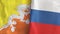 Russia and Bhutan two flags textile cloth 3D rendering